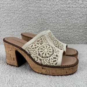 Lucky Brand Sandals Womens 8.5M Vanilla Talvy Macrame Platform Mule Boho Slip On